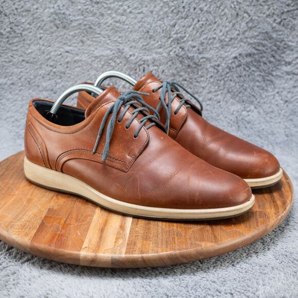 Ecco Shock Point Men's 42 US 8.5-9 Brown Leather Lace-Up Loafer Shoe - Picture 1 of 7